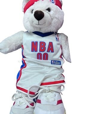 Build A Bear NBA White Plush Bear with Red & Blue Jersey